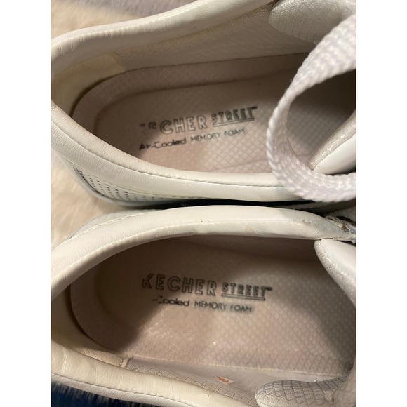 Skechers Street White Leather Sneakers Perforated Low Top Casual Shoes US 7.5 - Picture 8 of 9